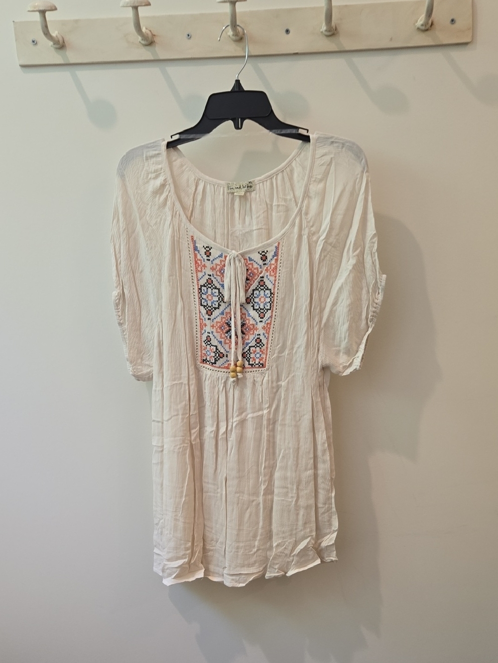 live and let live Cream Tunic with Coral & Navy Embroidery